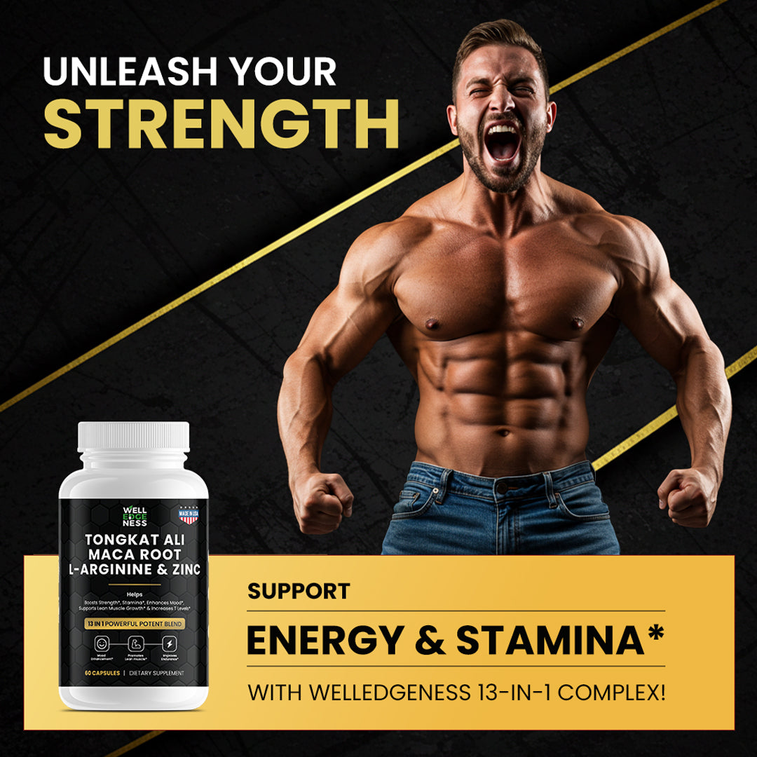 Tongkat Ali, Maca Root, L-Arginine & Zinc Supplement for Men