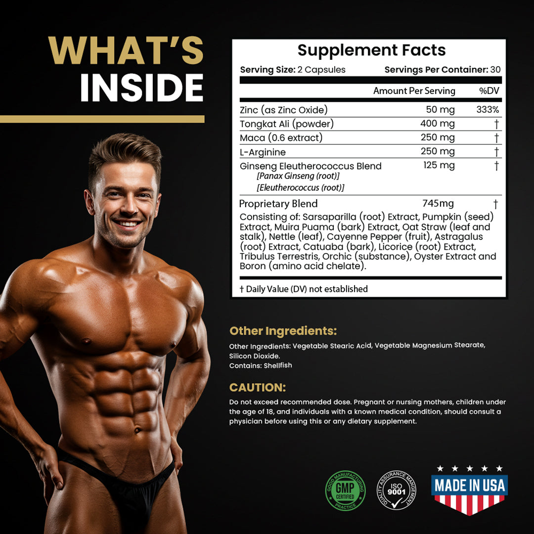 Tongkat Ali, Maca Root, L-Arginine & Zinc Supplement for Men