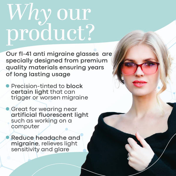 Terramed Just Think Comfort Migraine Glasses Fl-41 | Unisex Glasses for Migraine and Light Sensitivity Relief | UV Protection and Photophobia Eye Strain