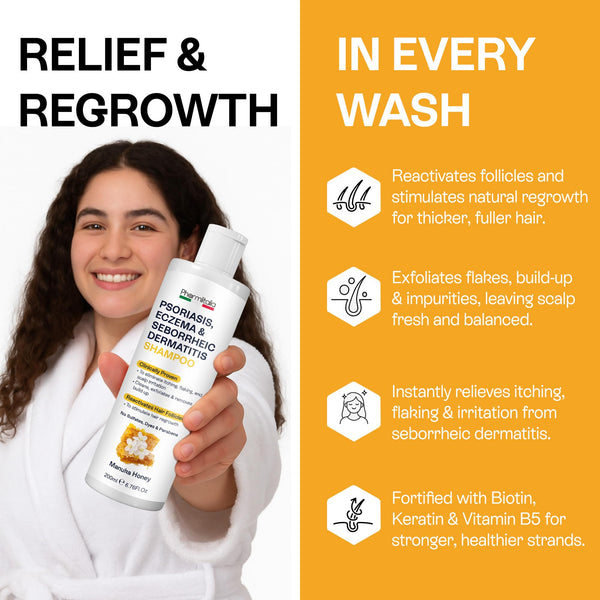 Pharmlitalia Psoriasis Shampoo for Dry & Itchy Scalp with Salicylic Acid 3% - Psoriasis Scalp Treatment for Eczema Relief, Seborrheic Dermatitis, Ringworm & Folliculitis