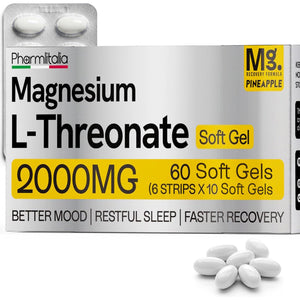 Magnesium L-Threonate Supplement 2000mg Soft Gels - Brain Supplements for Memory and Focus - High Absorption for Better Sleep Muscle and Brain Support - Stress Relief - 60 Count