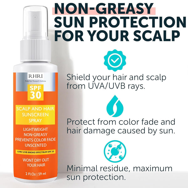 Premium SPF 30 Hair Sunscreen Spray | Non-Greasy UV Protection for Hair and Scalp | Prevents Color Fade and Dryness | Travel-Size UV Protection | Beach Sun Block 2 oz 59 ml (Pack of 2)
