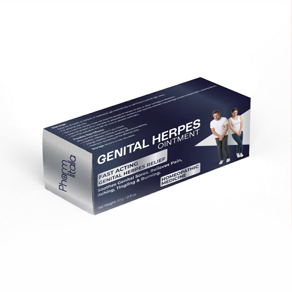 Pharmlitalia Genital Herpes Treatment Ointment for Men & Women - Cold Sore Treatment Soothes Genital Sores, Itching, Burning, Tingling & Irritation - Homeopathic Formula, 56g