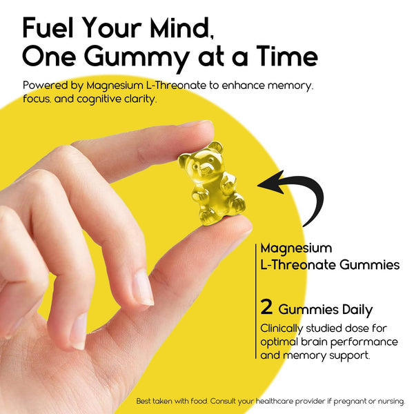 Magnesium L-Threonate Gummies for Adults & Kids 2000mg – Brain Supplements for Memory and Focus - Calm Magnesium Gummies for Improved Sleep and Healthy Mind