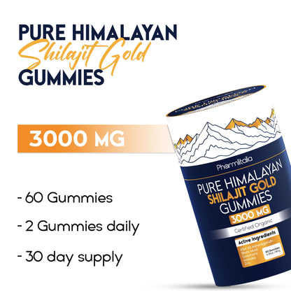 Shilajit Gummies - Himalayan Natural Shilajit Gummies 3000mg - Zinc, Ashwagandha - Natural - No Added Sugar - 60 Count
