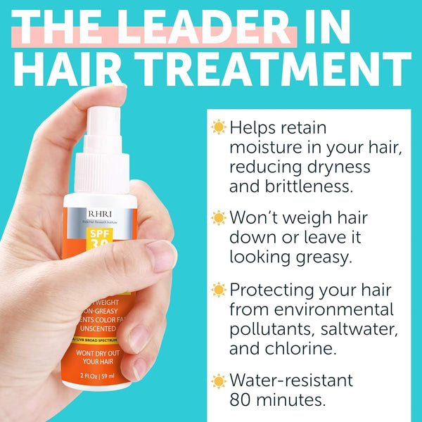 Premium SPF 30 Hair Sunscreen Spray | Non-Greasy UV Protection for Hair and Scalp | Prevents Color Fade and Dryness | Travel-Size UV Protection | Beach Sun Block 2 oz 59 ml (Pack of 2)