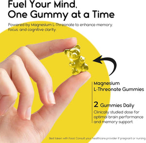 Magnesium L-Threonate Gummies for Adults & Kids 2000mg – Brain Supplements for Memory and Focus - Calm Magnesium Gummies for Improved Sleep and Healthy Mind