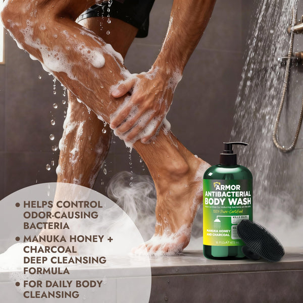 Terramed Just Think Comfort Antibacterial Body Wash & Body Scrub & Body Lotion | Manuka Honey & Charcoal