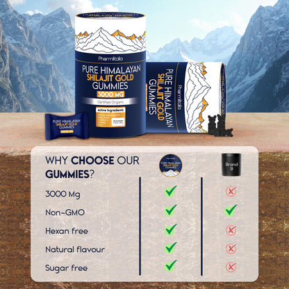 Shilajit Gummies - Himalayan Natural Shilajit Gummies 3000mg - Zinc, Ashwagandha - Natural - No Added Sugar - 60 Count