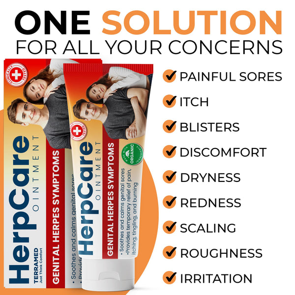 Herpes Genital Treatment | Herpcare Fast Acting Ointment | Can be Used on Cold Sore | Homeopathic Medicine | Soothes Itching, Tingling & Burning | Relief from The Symptoms of Genital Sore (Pack of 2)