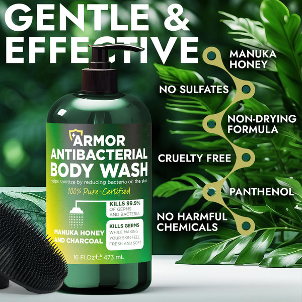 Terramed Just Think Comfort Antibacterial Body Wash & Body Scrub & Body Lotion | Manuka Honey & Charcoal