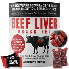 Beef Liver Supplement Grass Fed | Beef Organs Gummies for Women | Pasture Raised in New Zealand | High in Vitamin A, B12 & Heme Iron | Non-GMO | Hormone & Pesticide Free | 60 Gummies