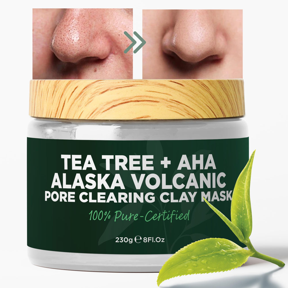 Clay Mask with Tea Tree Oil & Volcanic Ash - Face & Body Mask for Redness Relief, Itchy Skin, Excess Sebum, and Dryness - Daily Use for Clear, Smooth Skin - Tea Tree Skincare Treatment