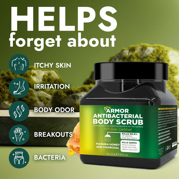 Terramed Just Think Comfort Antibacterial Body Wash & Body Scrub & Body Lotion | Manuka Honey & Charcoal