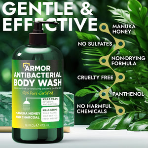 Terramed Just Think Comfort Antibacterial Body Wash & Body Scrub & Body Lotion | Manuka Honey & Charcoal