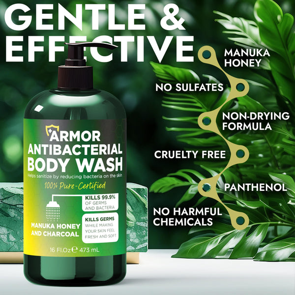 Terramed Just Think Comfort Antibacterial Body Wash & Body Scrub & Body Lotion | Manuka Honey & Charcoal