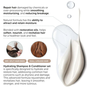 Hydrating Shampoo & Conditioner Set for Dry, Damaged & Fine Hair | Strengthen Hair Roots for Thicker, Stronger Hair, Nourishes Scalp, Reduces Breakage