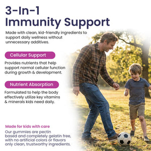 Elderberry Gummies for Kids - 3 in 1 Elderberry Vitamin C and Zinc - Vegan, Organic Immune Support Supplement for Kids - No Added Sugar - Dentist Friendly - Non GMO - Allergen free 60 Chewable Gummies