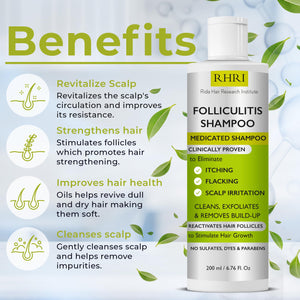 Folliculitis Shampoo | Antifungal Shampoo for Seborrheic Dermatitis, Scalp Psoriasis & Dandruff | Soothes Itchy, Dry Scalp | Cleanses, Exfoliates & Removes Build-Up | Reactivates Hair Follicles