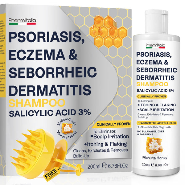 Pharmlitalia Psoriasis Shampoo for Dry & Itchy Scalp with Salicylic Acid 3% - Psoriasis Scalp Treatment for Eczema Relief, Seborrheic Dermatitis, Ringworm & Folliculitis