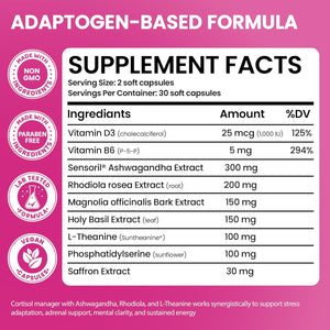 Cortisol Supplements for Women with Ashwagandha, Rhodiola & L-Theanine