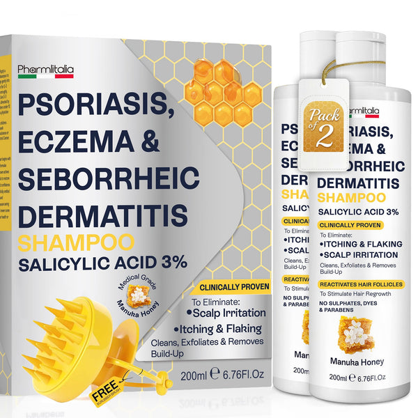Pharmlitalia Psoriasis Shampoo for Dry & Itchy Scalp with Salicylic Acid 3% - Psoriasis Scalp Treatment for Eczema Relief, Seborrheic Dermatitis, Ringworm & Folliculitis