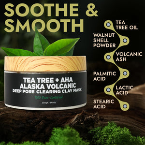 Clay Mask with Tea Tree Oil & Volcanic Ash - Face & Body Mask for Redness Relief, Itchy Skin, Excess Sebum, and Dryness - Daily Use for Clear, Smooth Skin - Tea Tree Skincare Treatment