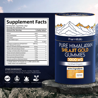 Shilajit Gummies - Himalayan Natural Shilajit Gummies 3000mg - Zinc, Ashwagandha - Natural - No Added Sugar - 60 Count