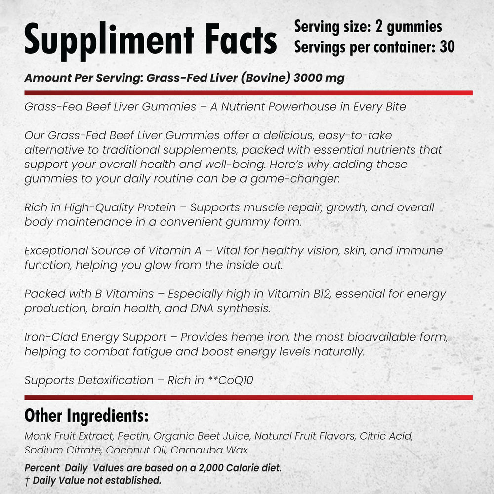 Beef Liver Supplement Grass Fed | Beef Organs Gummies for Women | Pasture Raised in New Zealand | High in Vitamin A, B12 & Heme Iron | Non-GMO | Hormone & Pesticide Free | 60 Gummies