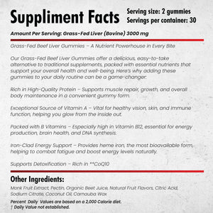 Beef Liver Supplement Grass Fed | Beef Organs Gummies for Women | Pasture Raised in New Zealand | High in Vitamin A, B12 & Heme Iron | Non-GMO | Hormone & Pesticide Free | 60 Gummies