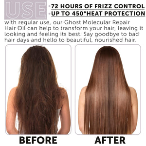 Ghost Hair Oil for Damaged, Curly Hair - Weightless Smoothing Oil with UV/Heat Protection, Frizz Control, Mega Shine, and Split End Repair