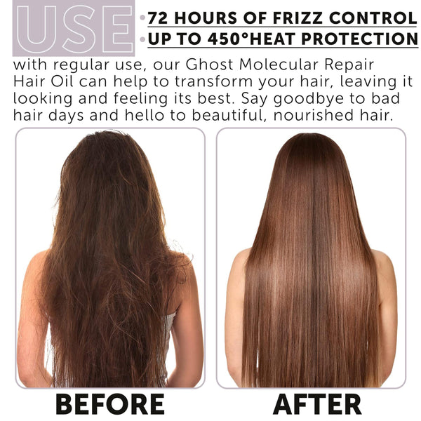 Ghost Hair Oil for Damaged, Curly Hair - Weightless Smoothing Oil with UV/Heat Protection, Frizz Control, Mega Shine, and Split End Repair