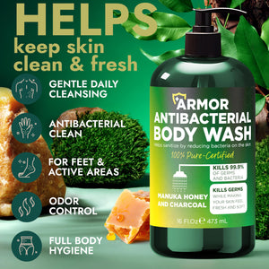 Terramed Just Think Comfort Antibacterial Body Wash & Body Scrub & Body Lotion | Manuka Honey & Charcoal