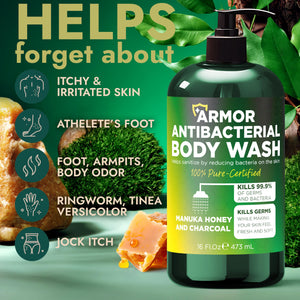 Terramed Just Think Comfort Antibacterial Body Wash & Body Scrub & Body Lotion | Manuka Honey & Charcoal
