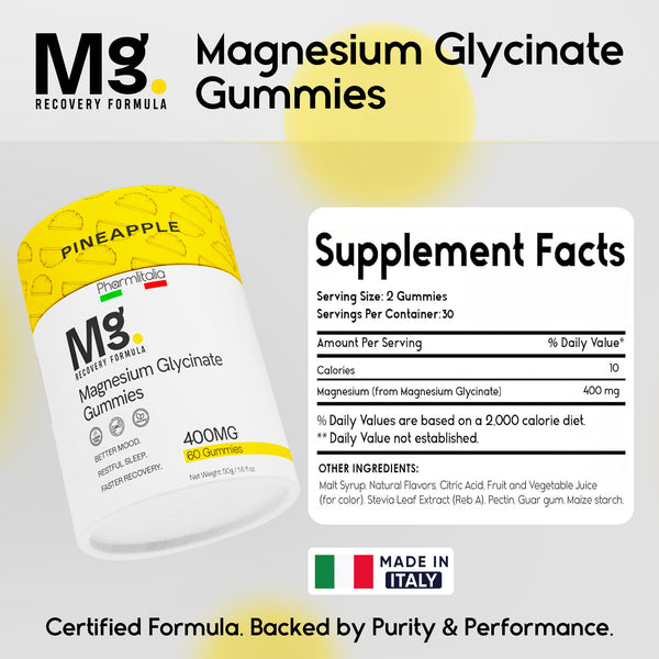 Magnesium Glycinate Gummies for Relaxation, Sleep & Muscle Support | Pineapple Flavor