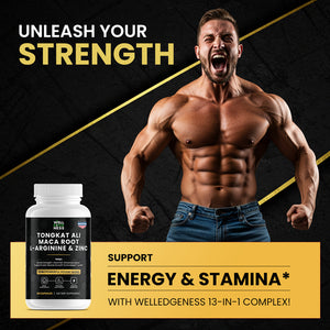 Tongkat Ali, Maca Root, L-Arginine & Zinc Supplement for Men