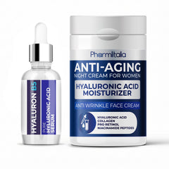 Pure Hyaluronic Acid Serum + Night Cream Bundle – Deep Wrinkle Repair & Hydration Set | Anti - Aging Face Moisturizer for Women with Dry Skin - Pharmlitalia
